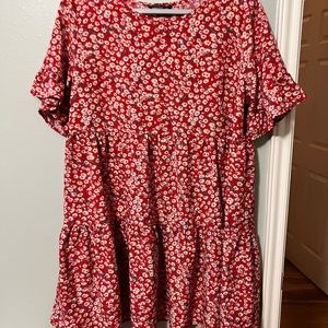 Red floral baby doll dress